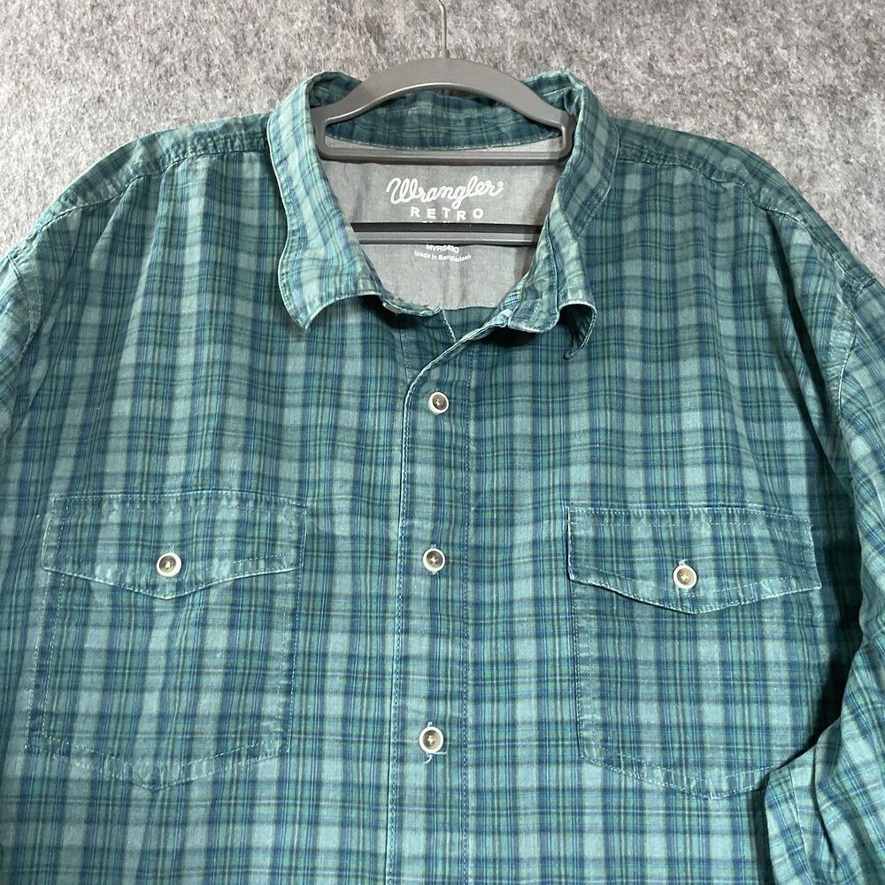 Wrangler Retro Shirt Mens 3XT Green Plaid Western Long Sleeve Button Up 3XL Tall